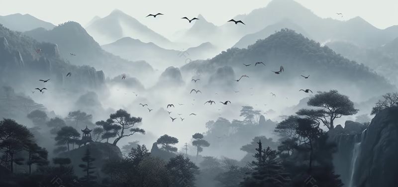 中国风意境秀丽群山自然风景,插画/手绘图,插画/手绘图库,插画/手绘图下载,插画/手绘